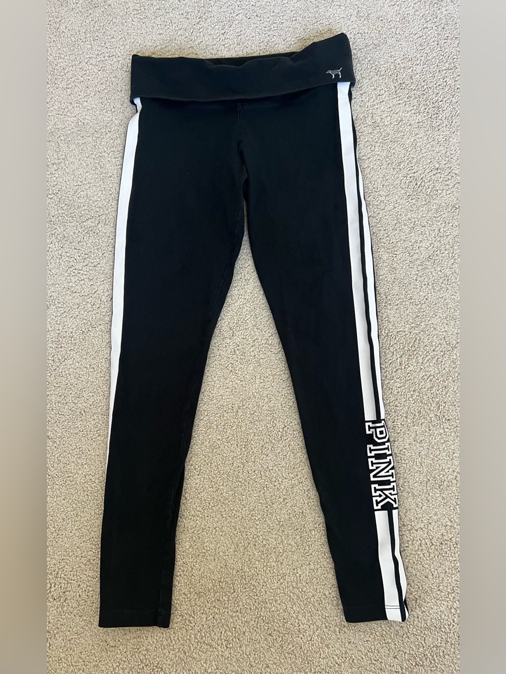 Victoria Secret PINK Leggings Cotton Full Length Black White Stripe, Size Small - Picture 2 of 8